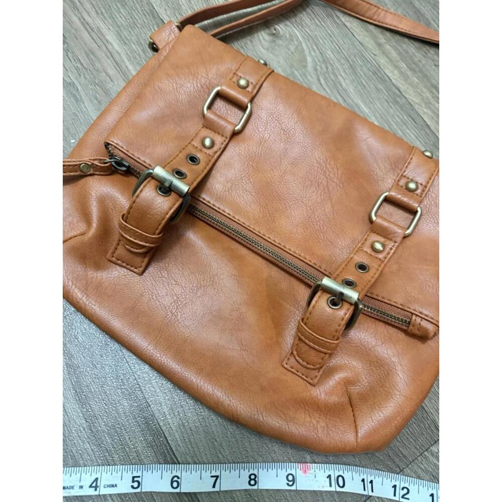 Tan Crossbody Messenger Bag W/ Pockets Cognac Tan Leather Fall Buckles